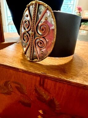 KANE M Brown Leather Snap Strap Silver Cuff Boho Bracelet